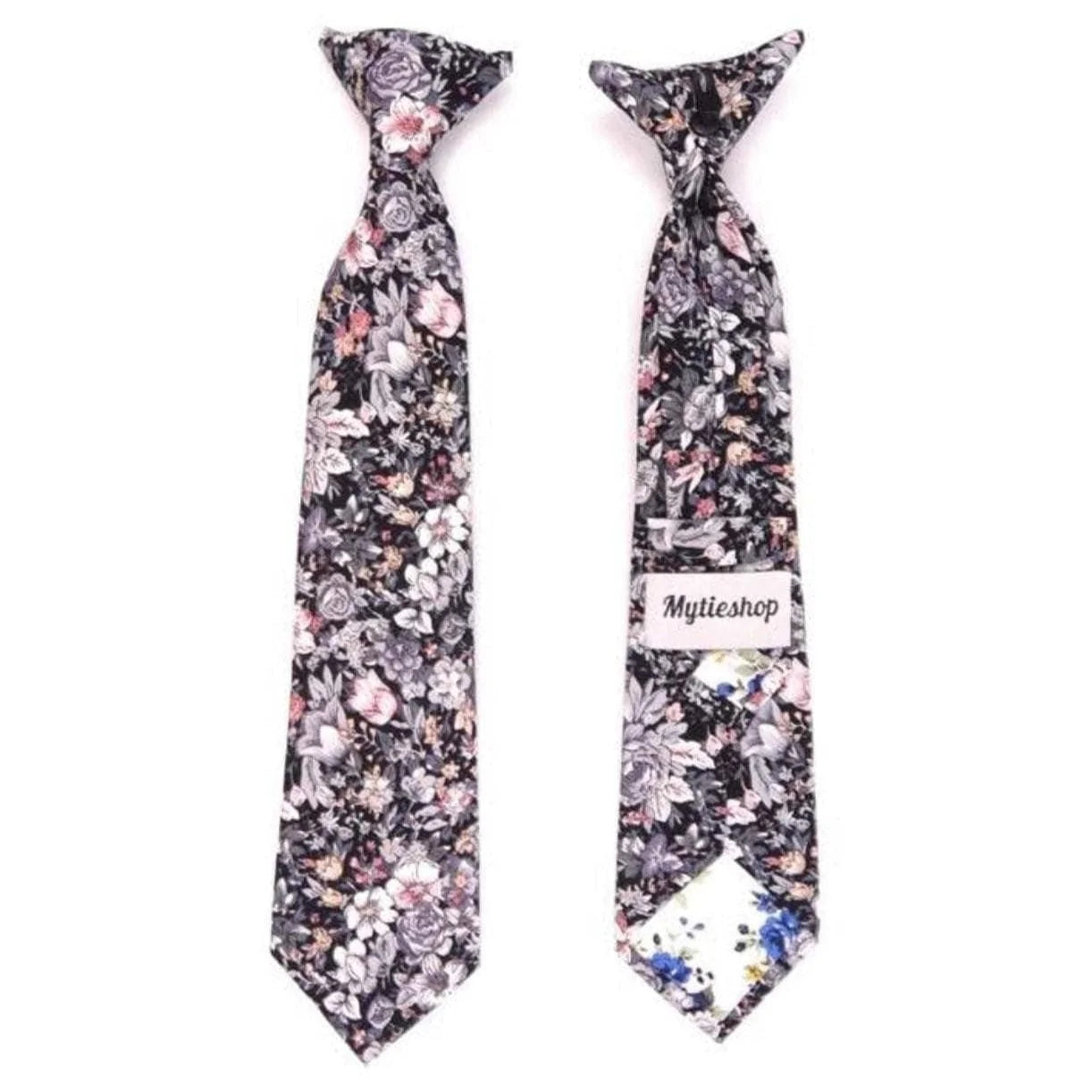Gray Floral Kids Clip On Ties GABE - MYTIESHOP-Gray Floral Kids Clip On Ties Material:Cotton Blend Approx Size: Max width: 6.5 cm / 2.4 inches 9-24 months 26 CM2-5 years 31 CM9-11 Years 43 CM Color: Gray-Mytieshop