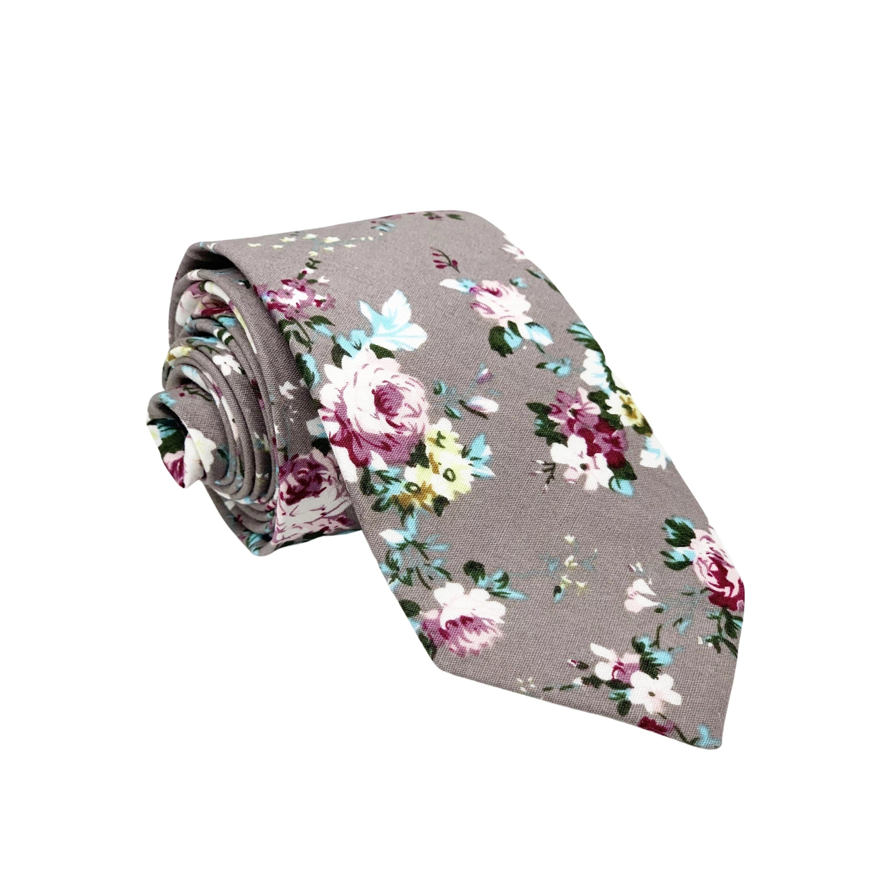 Gray Floral Tie 2.36&quot; SANDY - MYTIESHOP-Neckties-Gray Floral Tie Men’s Floral floral pocket squares for weddings and events, great for prom and anniversary gifts. Mens floral handkerchief near me us-Mytieshop. Skinny ties for weddings anniversaries. Father of bride. Groomsmen. Cool skinny neckties for men. Neckwear for prom, missions and fancy events. Gift ideas for men. Anniversaries ideas. Wedding aesthetics. Flower ties. Dry flower ties.