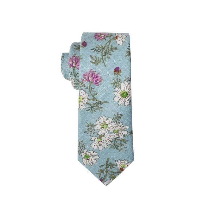 Light Blue Floral Tie 2.36" JOSUE - MYTIESHOP-Neckties-Light Blue Floral Tie for weddings and events, great for prom and anniversary gifts. Mens floral ties near me us ties tie shops cool ties skinny tie Cotton-Mytieshop. Skinny ties for weddings anniversaries. Father of bride. Groomsmen. Cool skinny neckties for men. Neckwear for prom, missions and fancy events. Gift ideas for men. Anniversaries ideas. Wedding aesthetics. Flower ties. Dry flower ties.