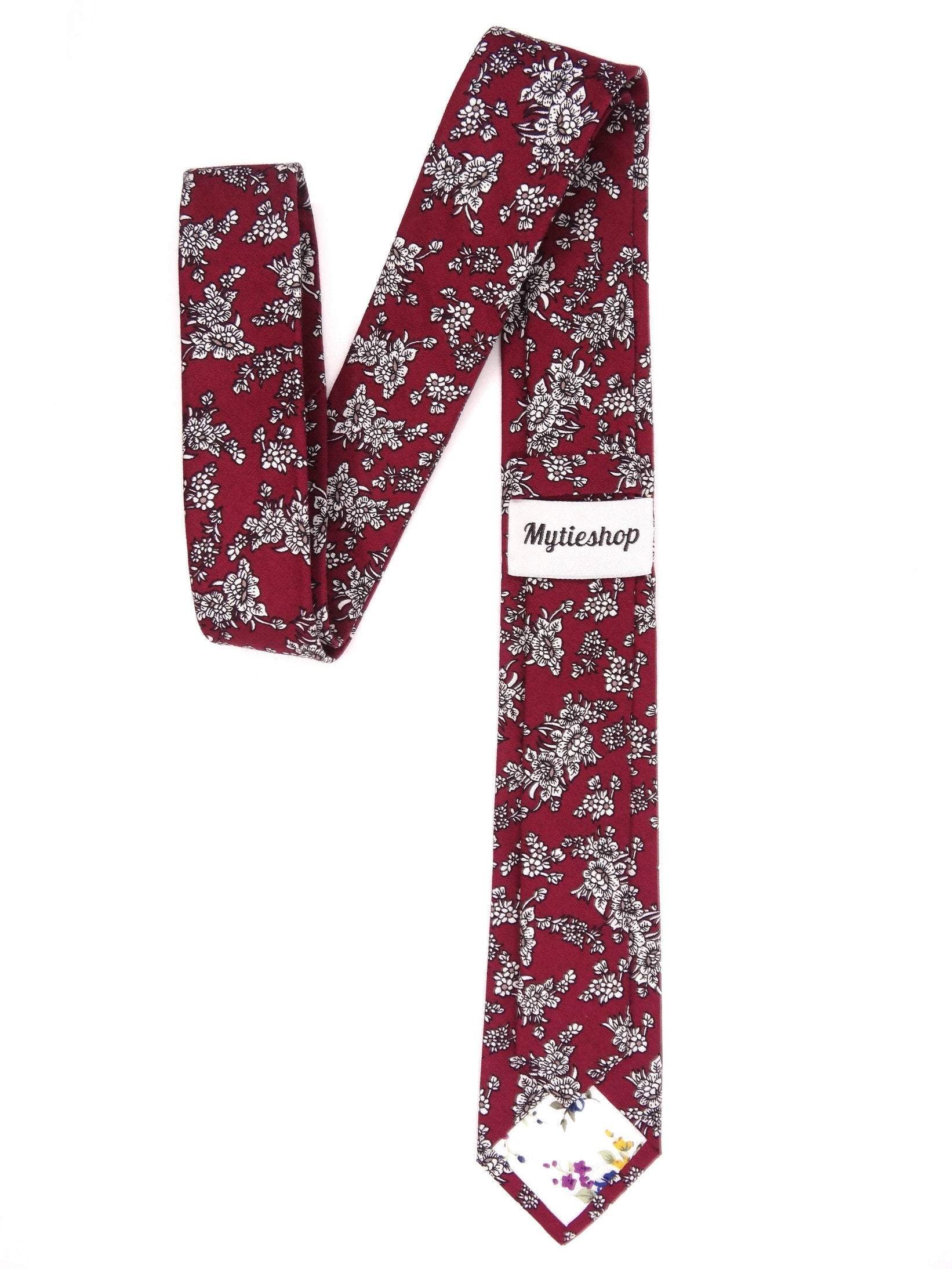 Maroon Floral Tie 2.36&quot; PRESTON MYTIESHOP-Neckties-Maroon Floral TieFloral skinny tie for anniversaries weddings prom and other events. Flower-Mytieshop. Skinny ties for weddings anniversaries. Father of bride. Groomsmen. Cool skinny neckties for men. Neckwear for prom, missions and fancy events. Gift ideas for men. Anniversaries ideas. Wedding aesthetics. Flower ties. Dry flower ties.
