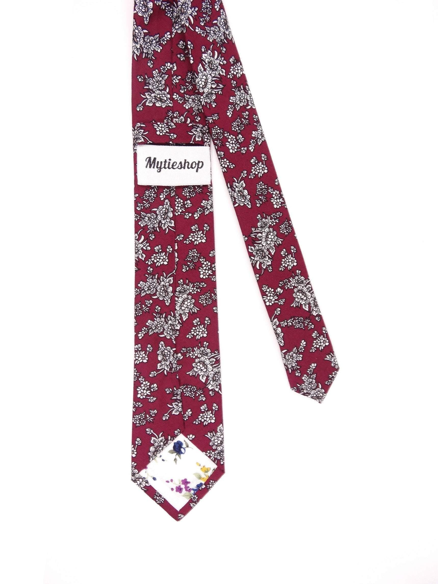 Maroon Floral Tie 2.36&quot; PRESTON MYTIESHOP-Neckties-Maroon Floral TieFloral skinny tie for anniversaries weddings prom and other events. Flower-Mytieshop. Skinny ties for weddings anniversaries. Father of bride. Groomsmen. Cool skinny neckties for men. Neckwear for prom, missions and fancy events. Gift ideas for men. Anniversaries ideas. Wedding aesthetics. Flower ties. Dry flower ties.
