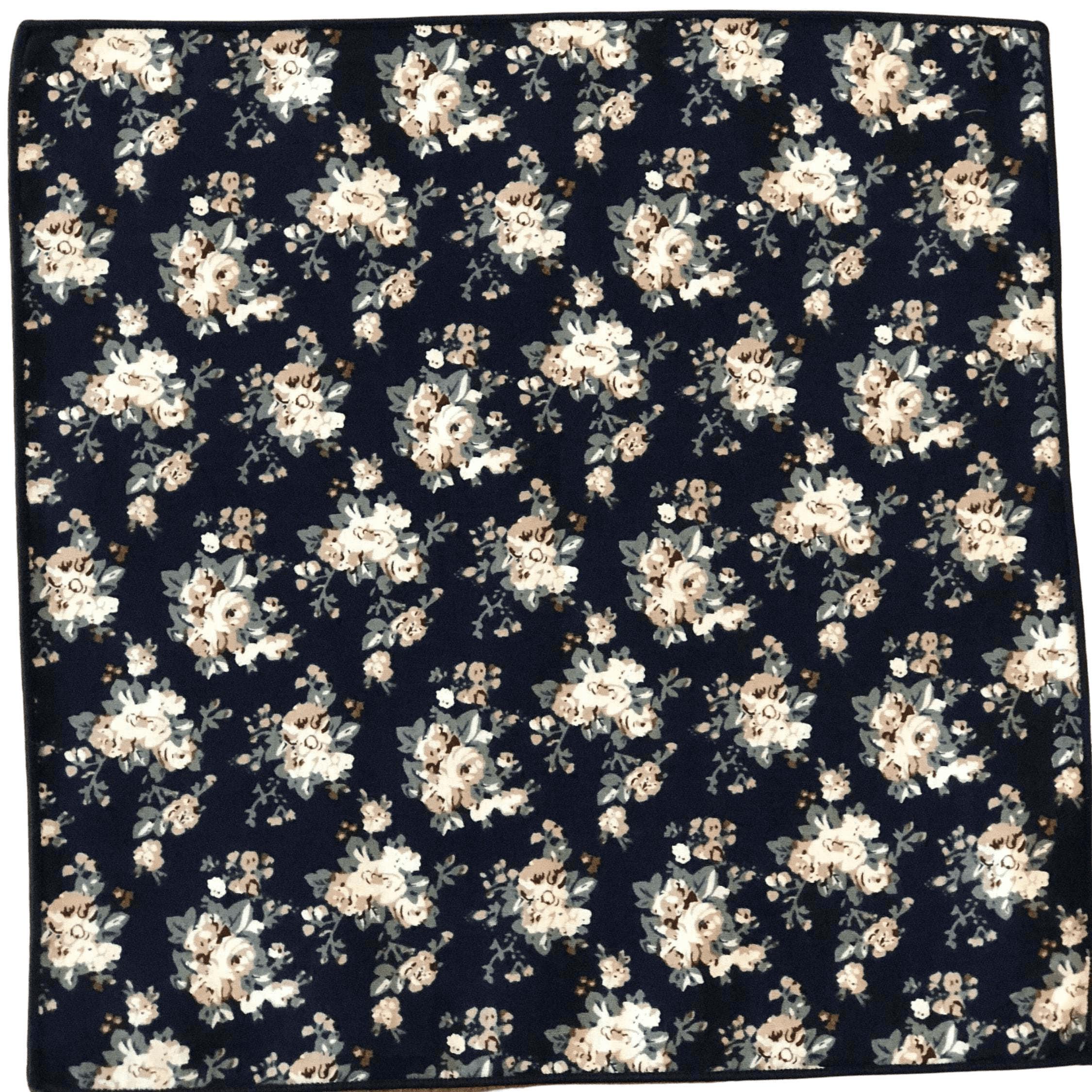 Navy Floral Pocket Square FINLEY - MYTIESHOP | Blue Floral print pocket square Mytieshop Navy Floral Pocket Square Material CottonItem Length: 23 cm ( 9 inches)Item Width : 22 cm (8.6 inches) Base Color: Navy Great for: Groom Groomsmen Wedding Shoots Formal Prom Fancy Parties Gifts and presents