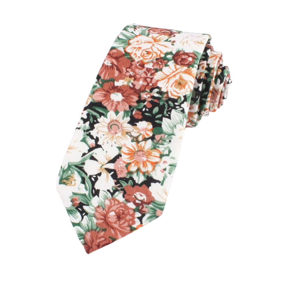 White Brown Floral Tie for Men Wedding Necktie for Groom 