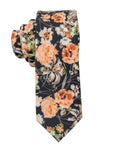 Orange and Black Floral Tie (AURORA)-Neckties-Orange and Black Floral Tie for weddings and groomsmen. Fancy event neckties for men. Flower design ties for groom. Prom missions formal event-Mytieshop. Skinny ties for weddings anniversaries. Father of bride. Groomsmen. Cool skinny neckties for men. Neckwear for prom, missions and fancy events. Gift ideas for men. Anniversaries ideas. Wedding aesthetics. Flower ties. Dry flower ties.