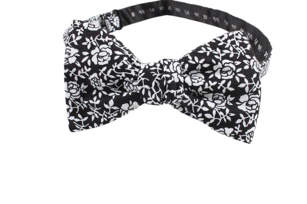 Rose - Men's Black and white Self Tie Bow Tie-Black and White Floral Bow Tie Color: Black and white 100% Cotton Flannel Handmade Adjustable to fit most neck sizes 13 3/4" - 18"-Mytieshop