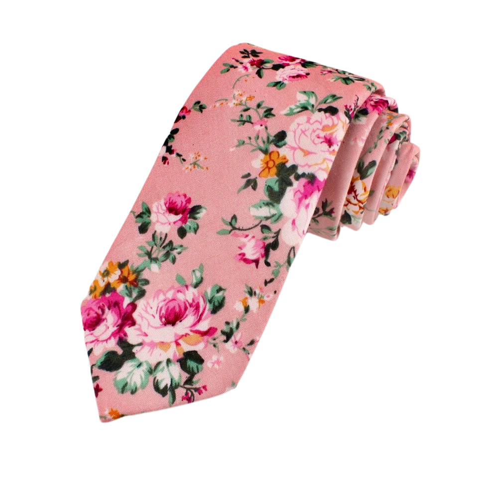 Salmon Pink Floral Tie 2.36" MILLIE - MYTIESHOP | Floral print ties-Neckties-Men’s Floral Necktie for weddings and events, great for prom and anniversary gifts. Blush pink Mens floral ties near me us ties tie salmon pink floral -Mytieshop. Skinny ties for weddings anniversaries. Father of bride. Groomsmen. Cool skinny neckties for men. Neckwear for prom, missions and fancy events. Gift ideas for men. Anniversaries ideas. Wedding aesthetics. Flower ties. Dry flower ties.