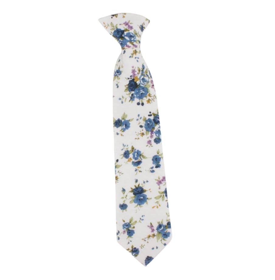 White Boys Floral Clip On Tie 2.3 Mytieshop - SAGE White-Material:Cotton Blend Approx Size: Max width: 6.5 cm / 2.4 inches 9-24 months 26 CM2-5 years 31 CM9-11 Years 43 CM Give your little man a dapper touch with this SAGE Boys Floral Clip On Tie. Ideal for weddings, special occasions or just a day out in town, this boys clip on tie is perfect for giving your child that polished look. With its vibrant floral print, he&#39;ll be sure to turn heads. Whether he&#39;s wearing it with a suit or with a more c