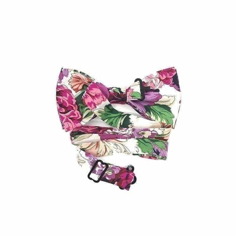 White Colorful Floral Pre-Tied Bow Tie CLEO - MYTIESHOP-White Floral Bow Tie Pre-Tied Strap is 32CM Long (10-18 Inches)Specifications: 11CM * 6CM-Mytieshop