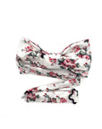 White Floral Bow Tie with Pink Flowers for Men (ABDIEL)-White Floral Bow Tie (Pre-tied) 100% Cotton Flannel Handmade Adjustable to fit most neck sizes 13 3/4" - 18" Color: White Great for Prom Dinners Interviews Photo shoots Photo sessions Dates Groom to stand out between his Groomsmen pair them up with neckties while he wears the Floral bow tie. Floral bow tie for weddings and events. Great anniversary present and gift. Also great gift for the groom and his groomsmen to wear at the wedding, and