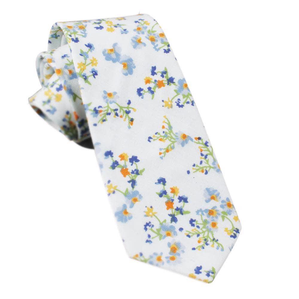 White Floral Skinny Tie 2.36” - MYTIESHOP - ANNIE-Neckties-White Floral Skinny Tie for weddings and fancy events also photos; styled shooter engagements elopements prom missions. Skinny ties-Mytieshop. Skinny ties for weddings anniversaries. Father of bride. Groomsmen. Cool skinny neckties for men. Neckwear for prom, missions and fancy events. Gift ideas for men. Anniversaries ideas. Wedding aesthetics. Flower ties. Dry flower ties.