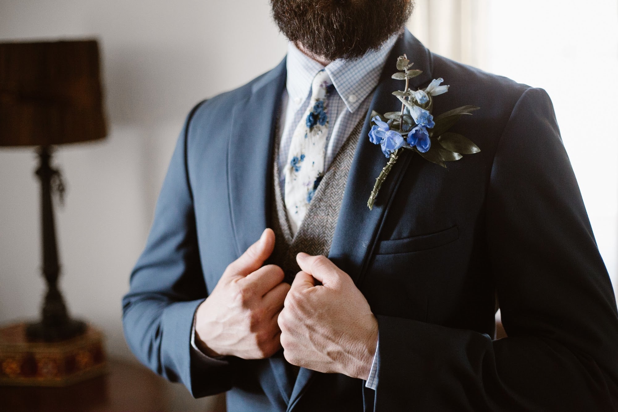 Navy Blue & Light Blue Floral Tie