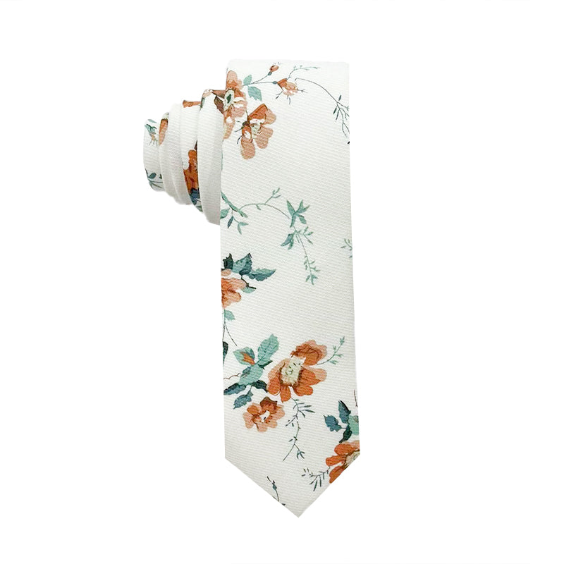 White Floral Tie with Green and Copper flowers KENNEDY-Neckties-White Floral Tie with pink flowers necktie for weddings and events Great for groom and groomsmen. Styled shoots elopements weddings mytieshop KENNEDY-Mytieshop. Skinny ties for weddings anniversaries. Father of bride. Groomsmen. Cool skinny neckties for men. Neckwear for prom, missions and fancy events. Gift ideas for men. Anniversaries ideas. Wedding aesthetics. Flower ties. Dry flower ties.